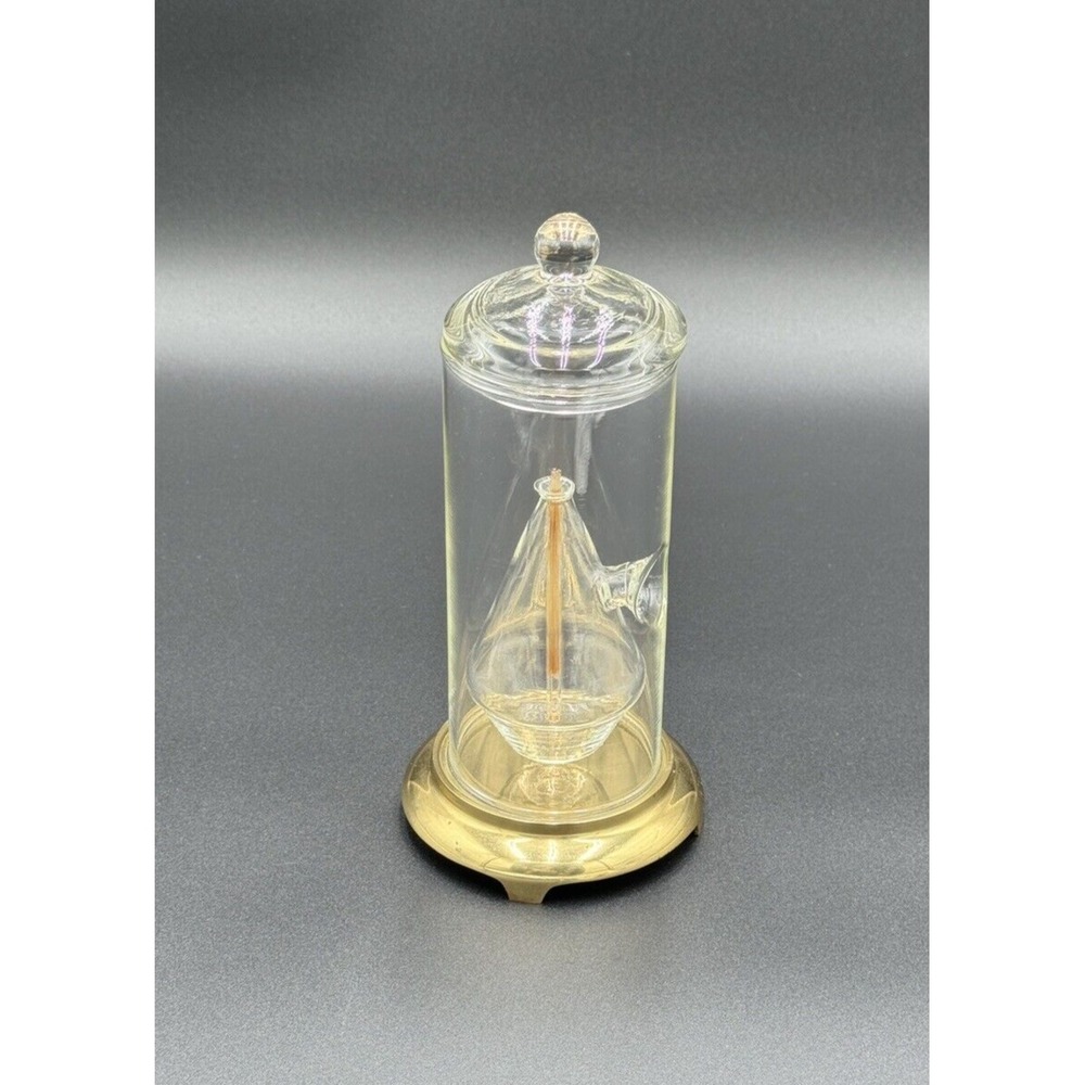 Vintage Wolfard‎ Style Glass Oil Lamp Brass Base Gatco Glass Wick Candle 9"